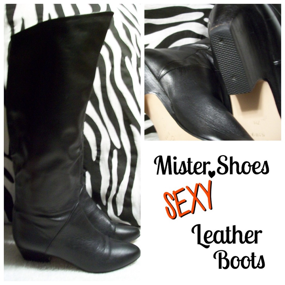 MISTER SHOES Black Leather Pirate Style Tall Boot VINTAGE Excellent Size 7M